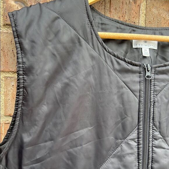 Socialite Men's Black Quilted Sleeveless Zipper Zip Pocket Vest Fall Winter L XL - Picture 5 of 12